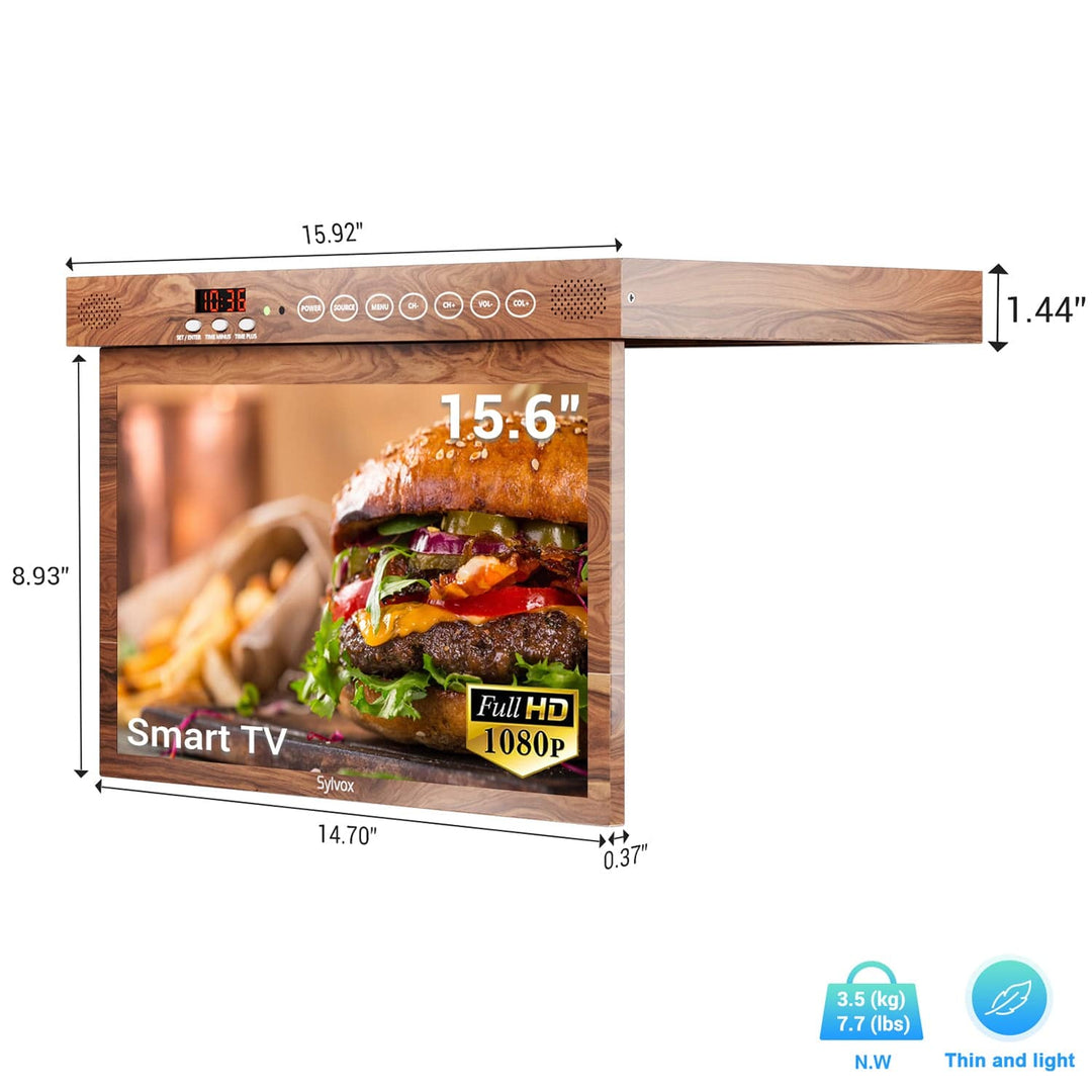 TV inteligente bajo gabinete de 15.6" - TV de cocina de caoba