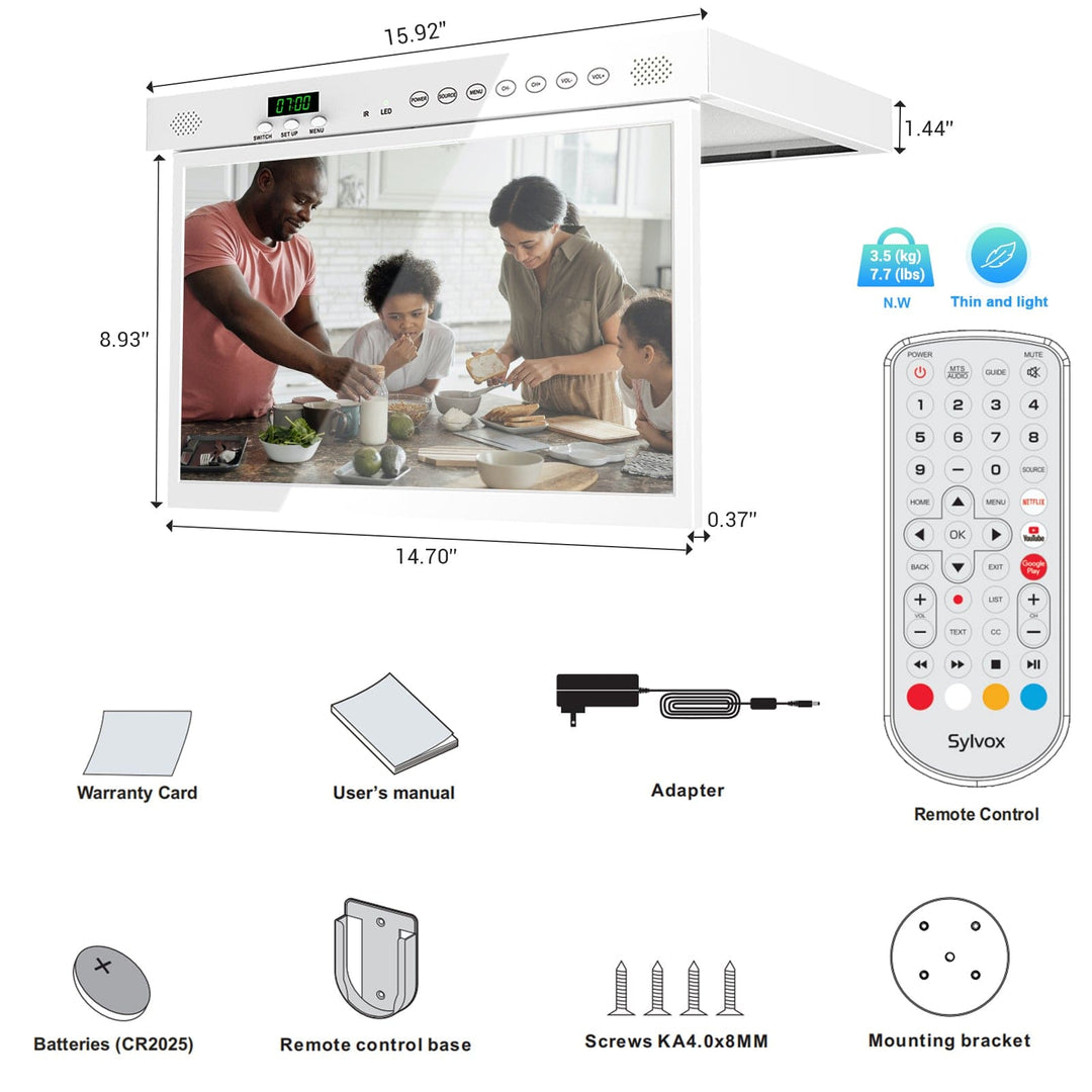 Smart TV de 15.6" para Bajo Gabinete - Blanca para Cocina