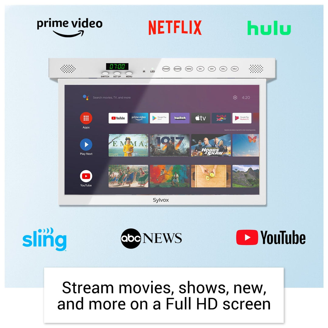 TV inteligente de cocina blanca de 15.6" para instalar bajo el gabinete